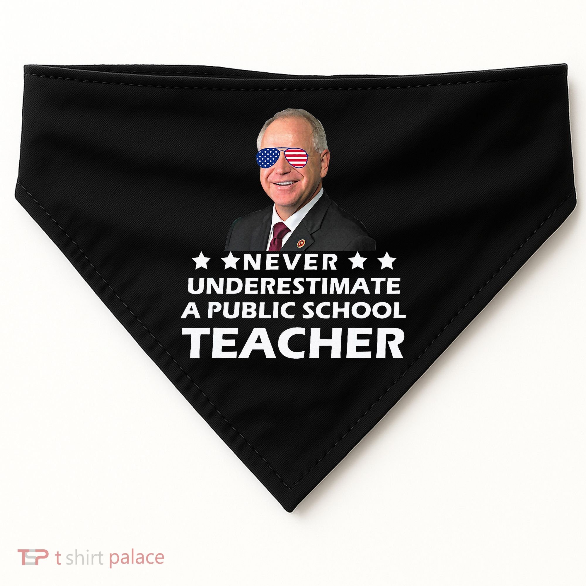 Never Underestimate A Public School Teacher Tim Walz 2024 USA-Made Doggie Bandana