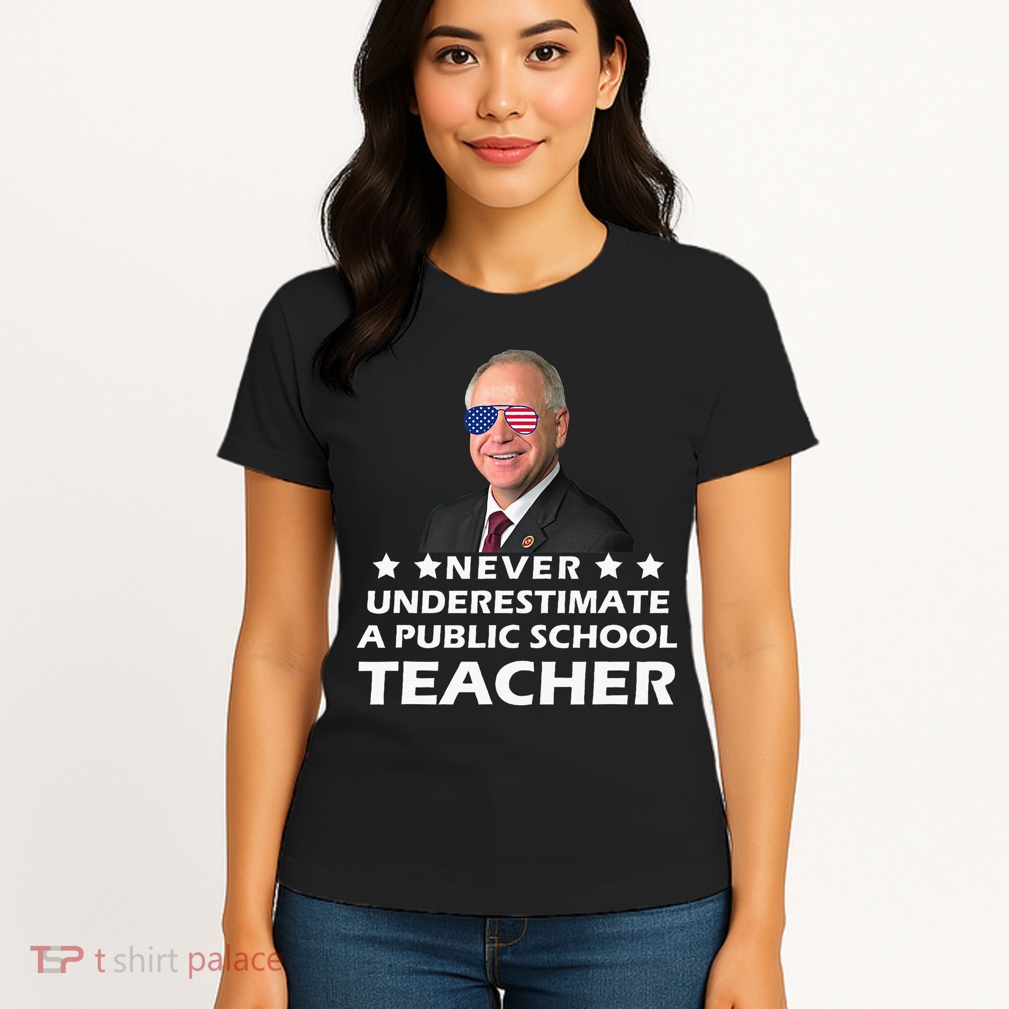 Never Underestimate A Public School Teacher Tim Walz 2024 Women's T-Shirt