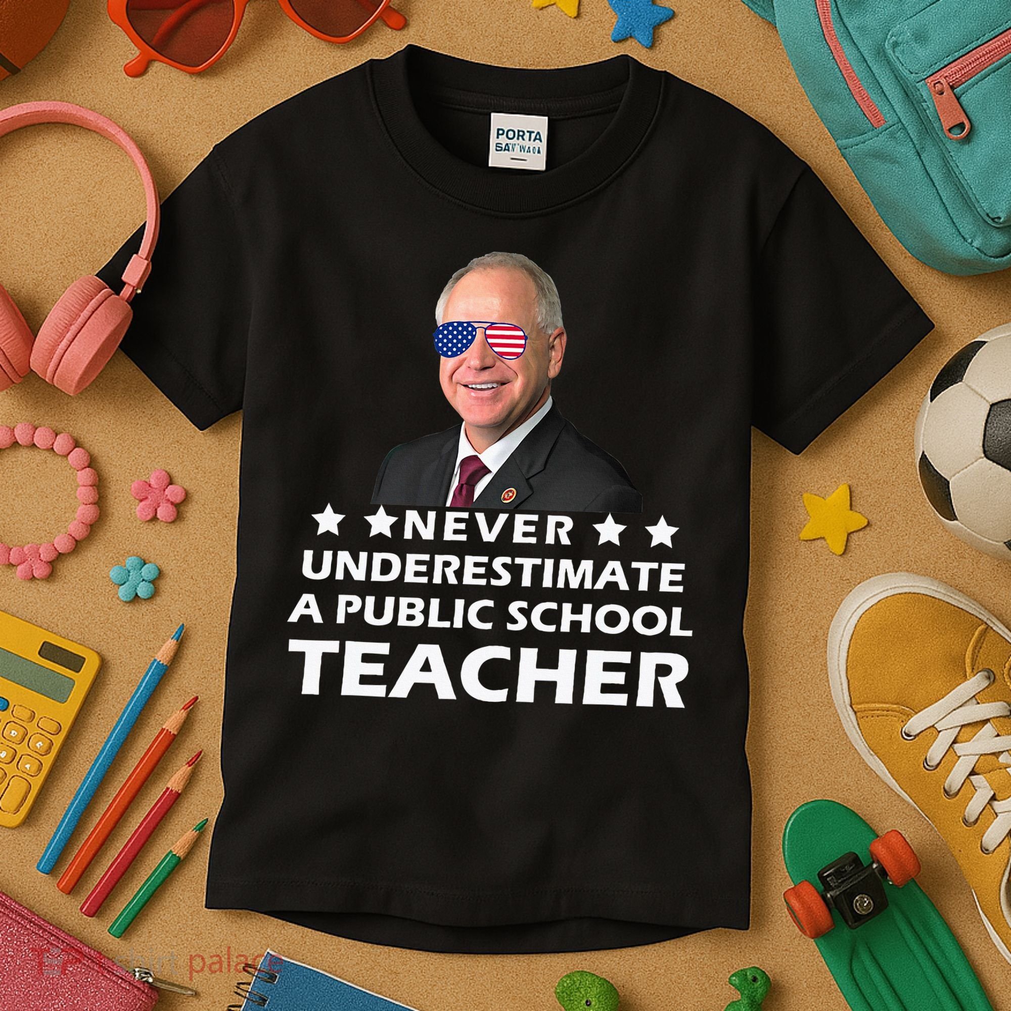Never Underestimate A Public School Teacher Tim Walz 2024 Kids T-Shirt
