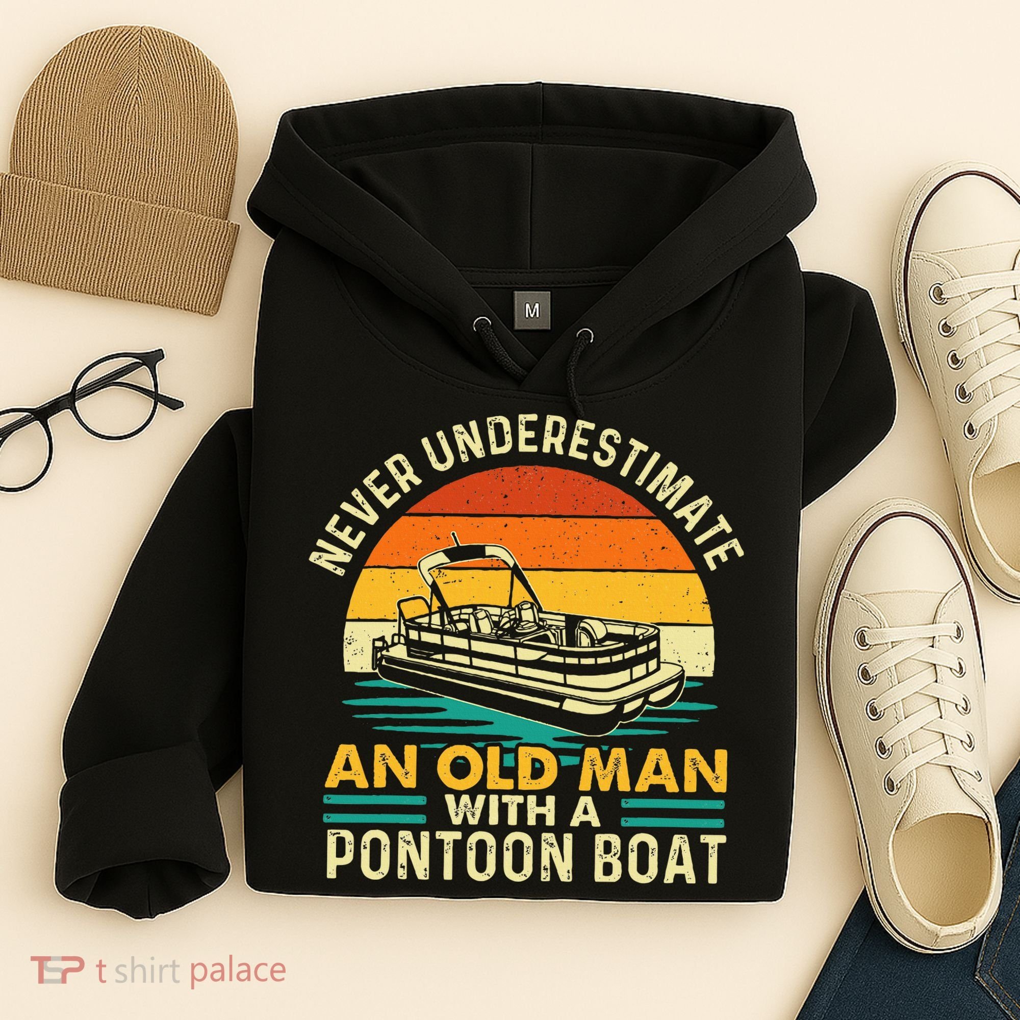 Never Underestimate An Old Man With Pontoon Boat Boating Hoodie