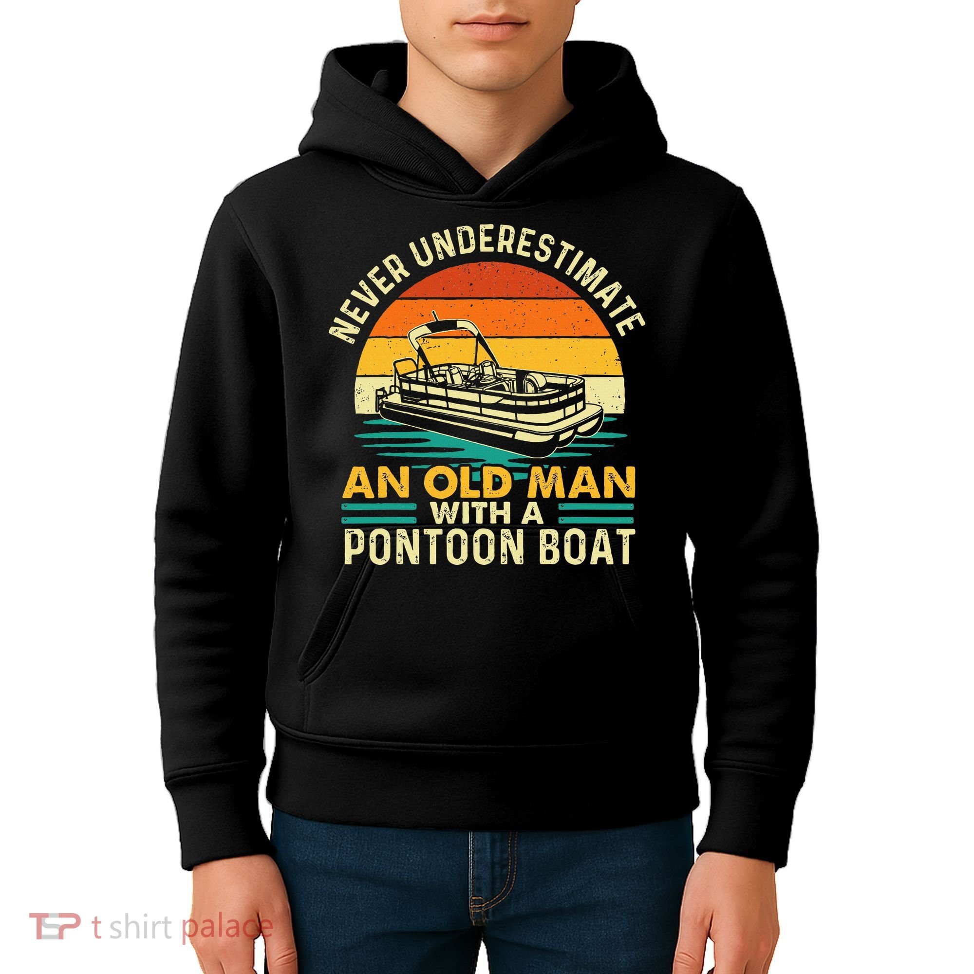 Never Underestimate An Old Man With Pontoon Boat Boating Kids Hoodie