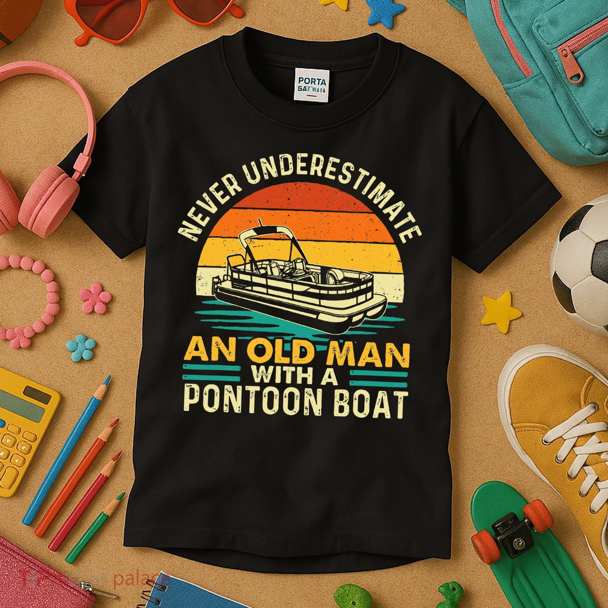 Never Underestimate An Old Man With Pontoon Boat Boating Kids T-Shirt