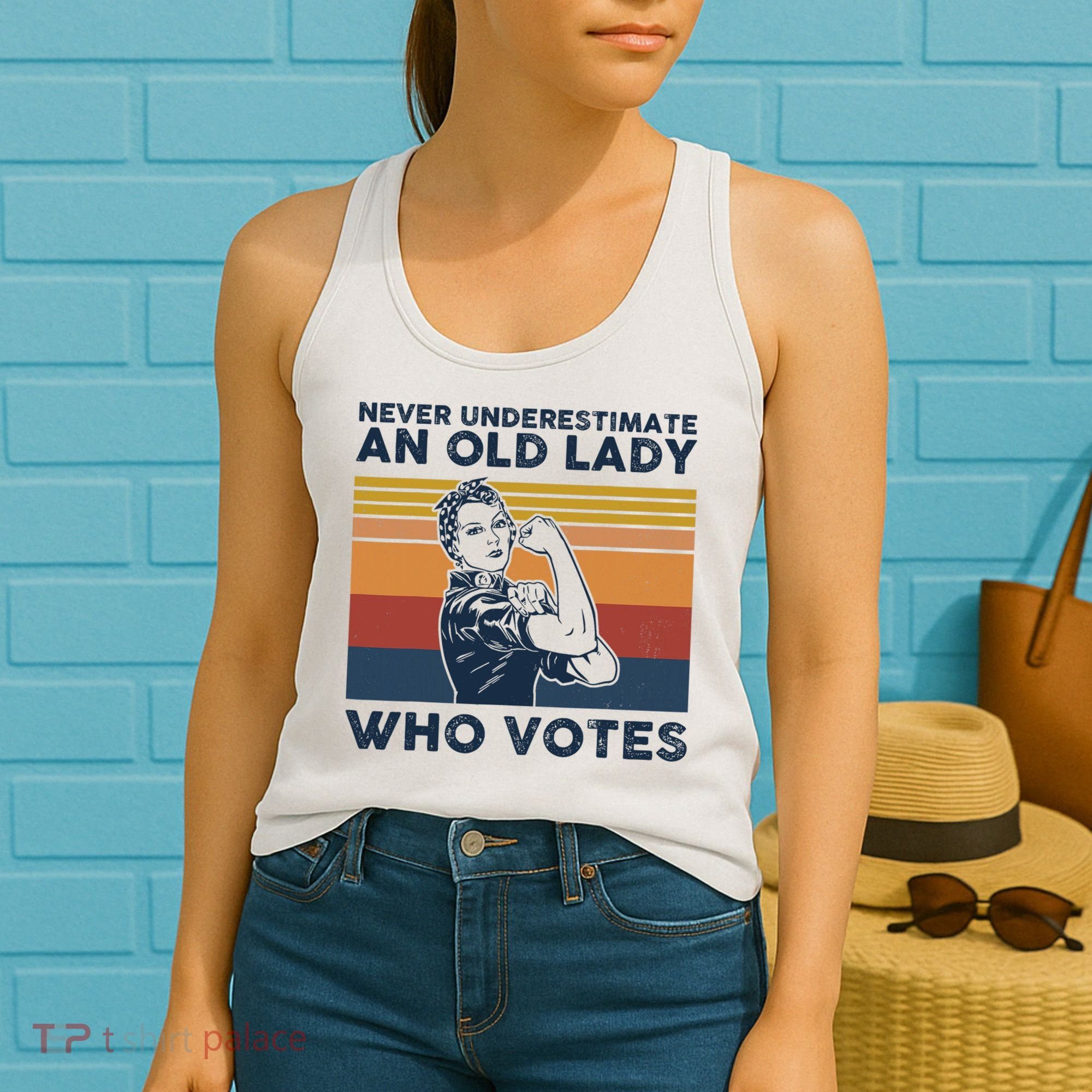 Never Underestimate An Old Lady Who Votes Feminist Women's Tank Top