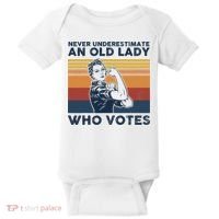 Never Underestimate An Old Lady Who Votes Feminist Baby Bodysuit thumb 0