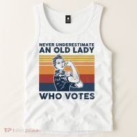 Never Underestimate An Old Lady Who Votes Feminist Tank Top thumb 2
