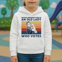 Never Underestimate An Old Lady Who Votes Feminist Kids Hoodie thumb 3