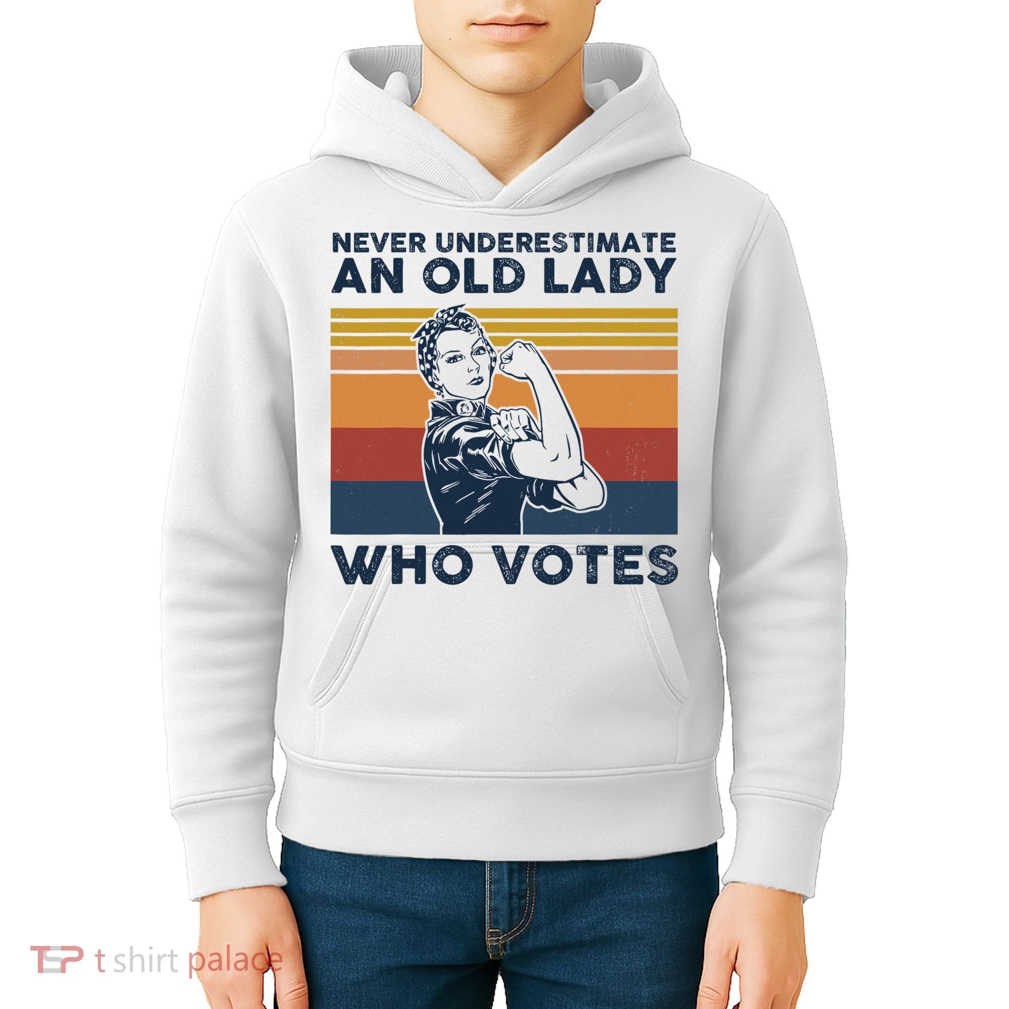 Never Underestimate An Old Lady Who Votes Feminist Kids Hoodie