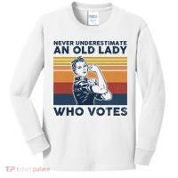 Never Underestimate An Old Lady Who Votes Feminist Kids Long Sleeve Shirt thumb 0
