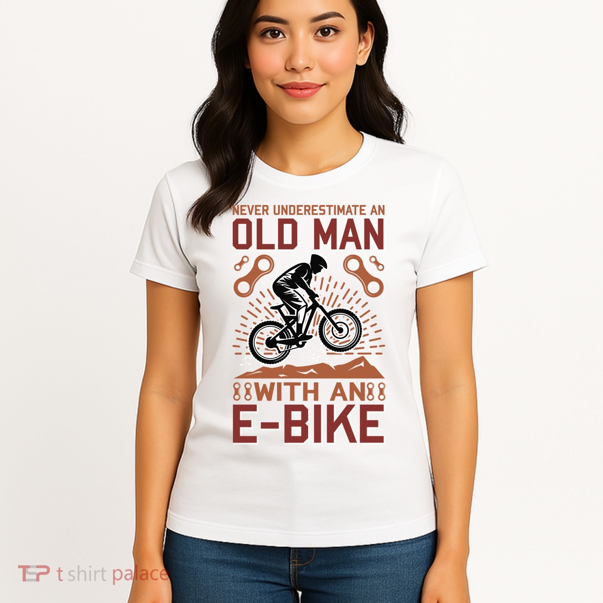 Never Underestimate An Old Man With An E Bike Women's T-Shirt