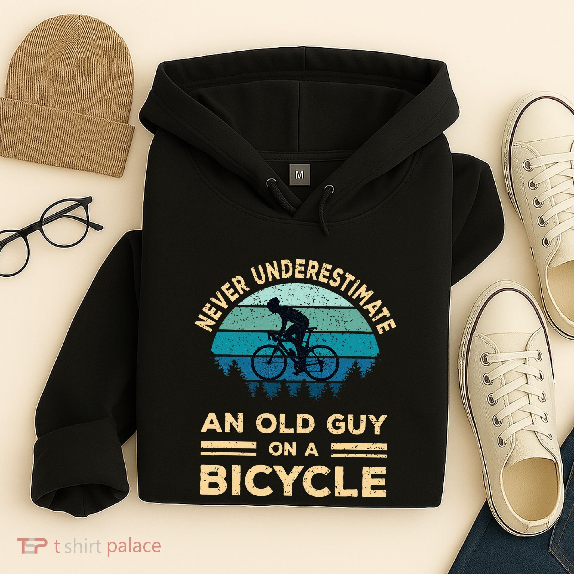 Never Underestimate An Old Guy On A Bicycle Funny Cycling Hoodie