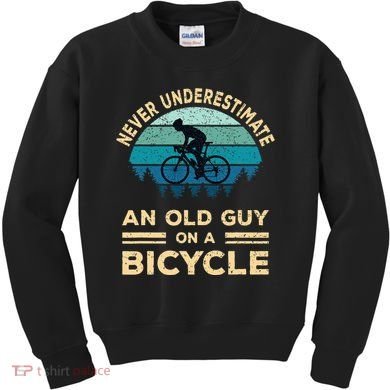 Never Underestimate An Old Guy On A Bicycle Funny Cycling Kids Sweatshirt