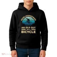 Never Underestimate An Old Guy On A Bicycle Funny Cycling Kids Hoodie thumb 4