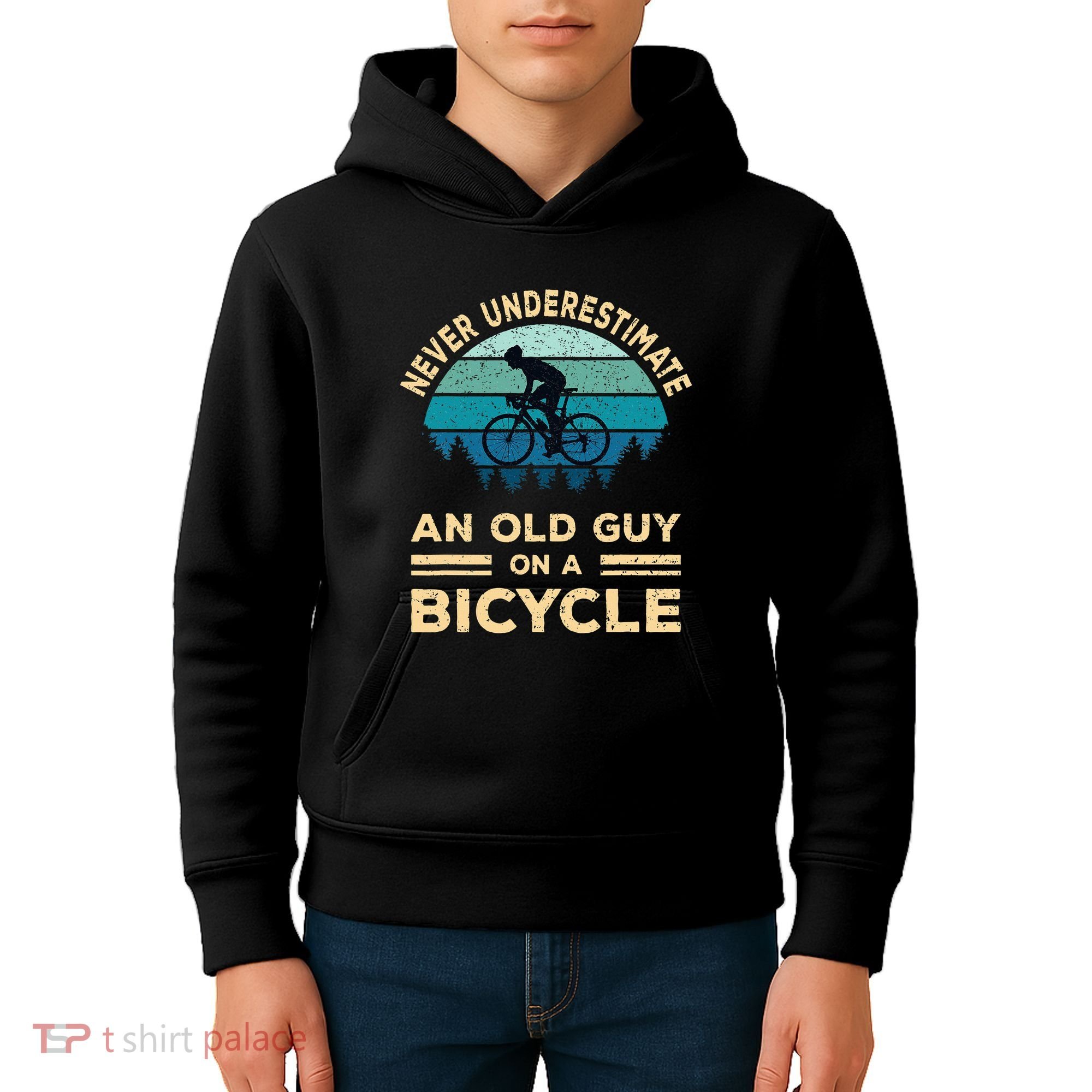 Never Underestimate An Old Guy On A Bicycle Funny Cycling Kids Hoodie