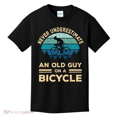Never Underestimate An Old Guy On A Bicycle Funny Cycling Kids T-Shirt
