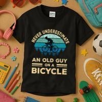 Never Underestimate An Old Guy On A Bicycle Funny Cycling Kids T-Shirt thumb 3