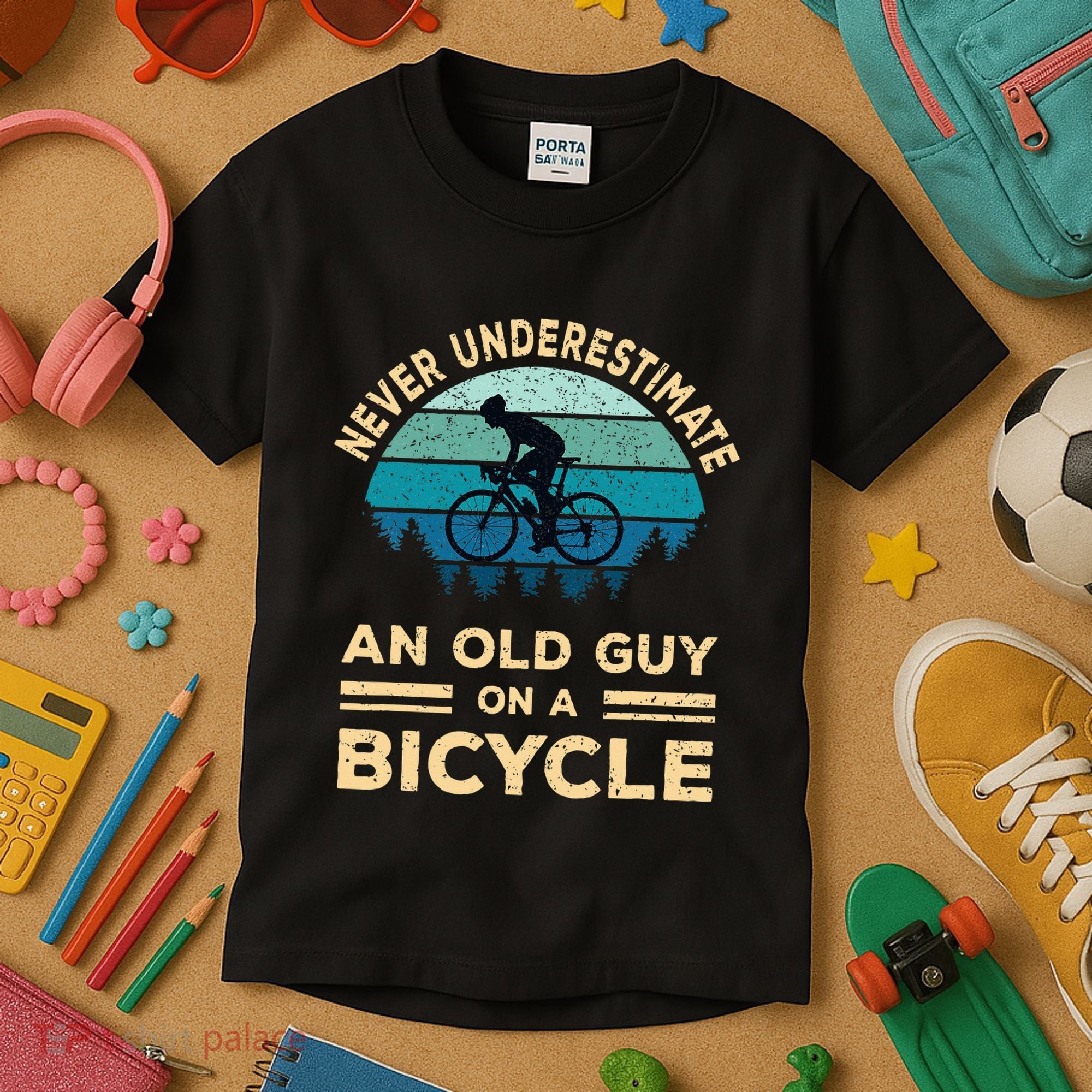 Never Underestimate An Old Guy On A Bicycle Funny Cycling Kids T-Shirt