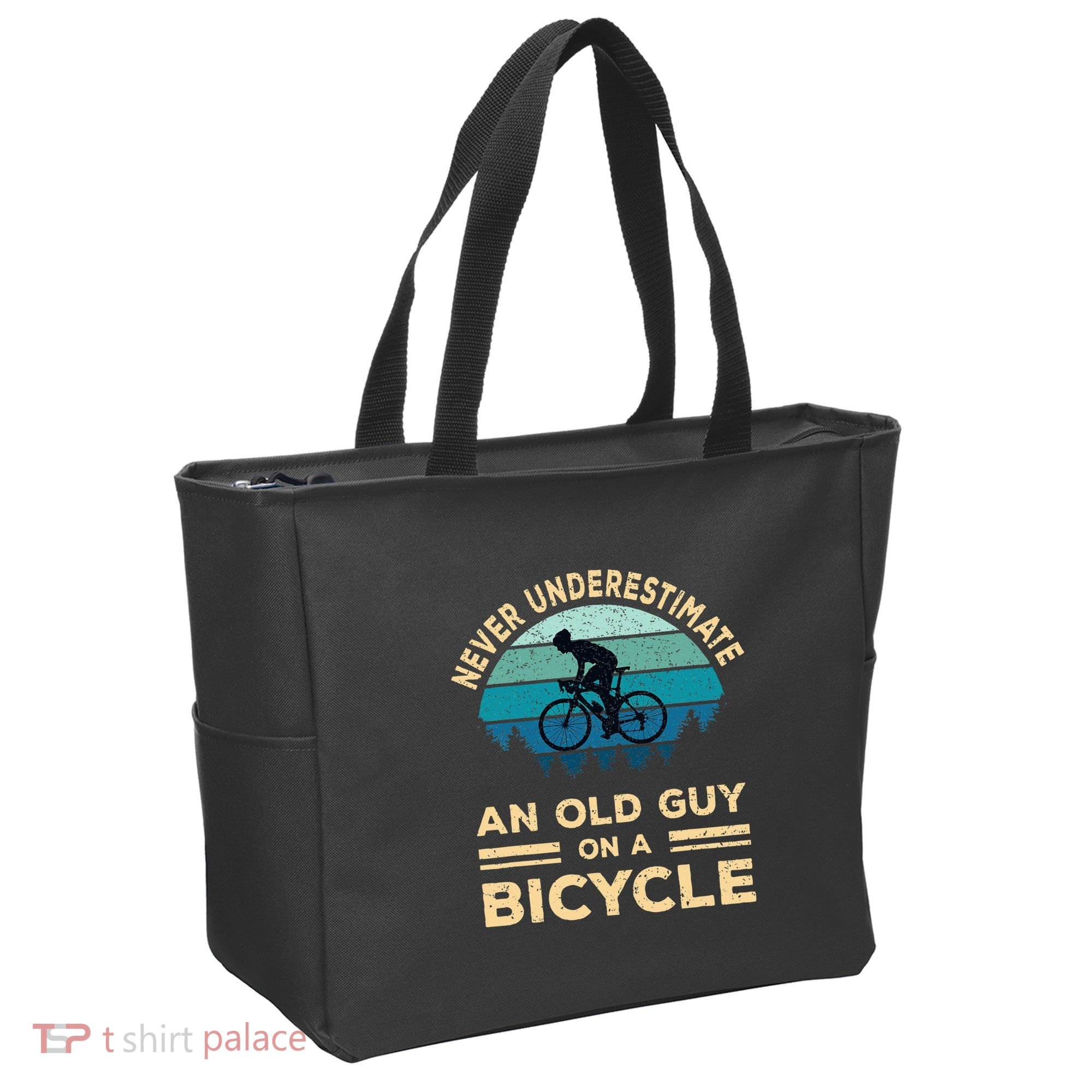 Never Underestimate An Old Guy On A Bicycle Funny Cycling Tote Bag