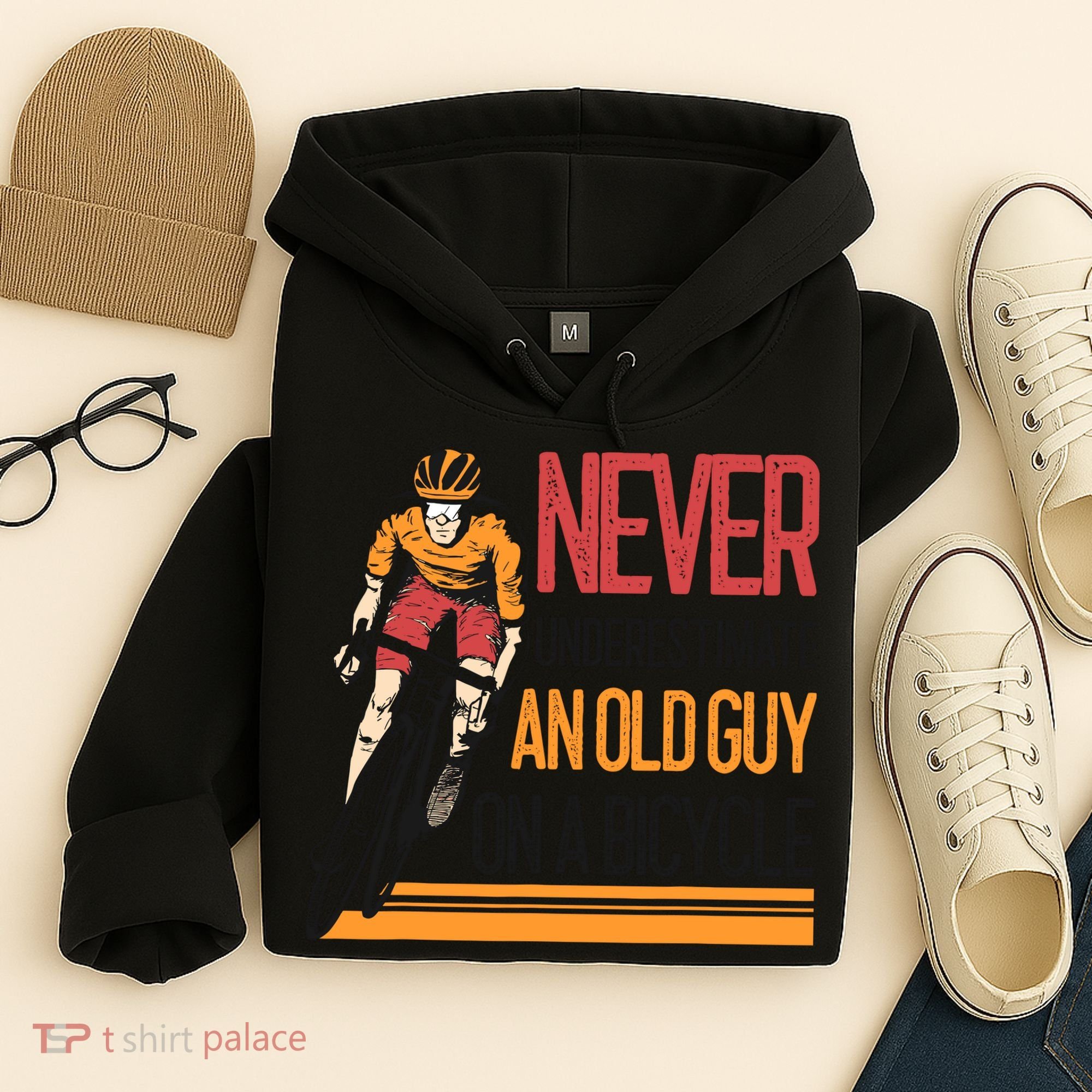 Never Underestimate An Old Guy On A Bicycle Funny Cycling Hoodie