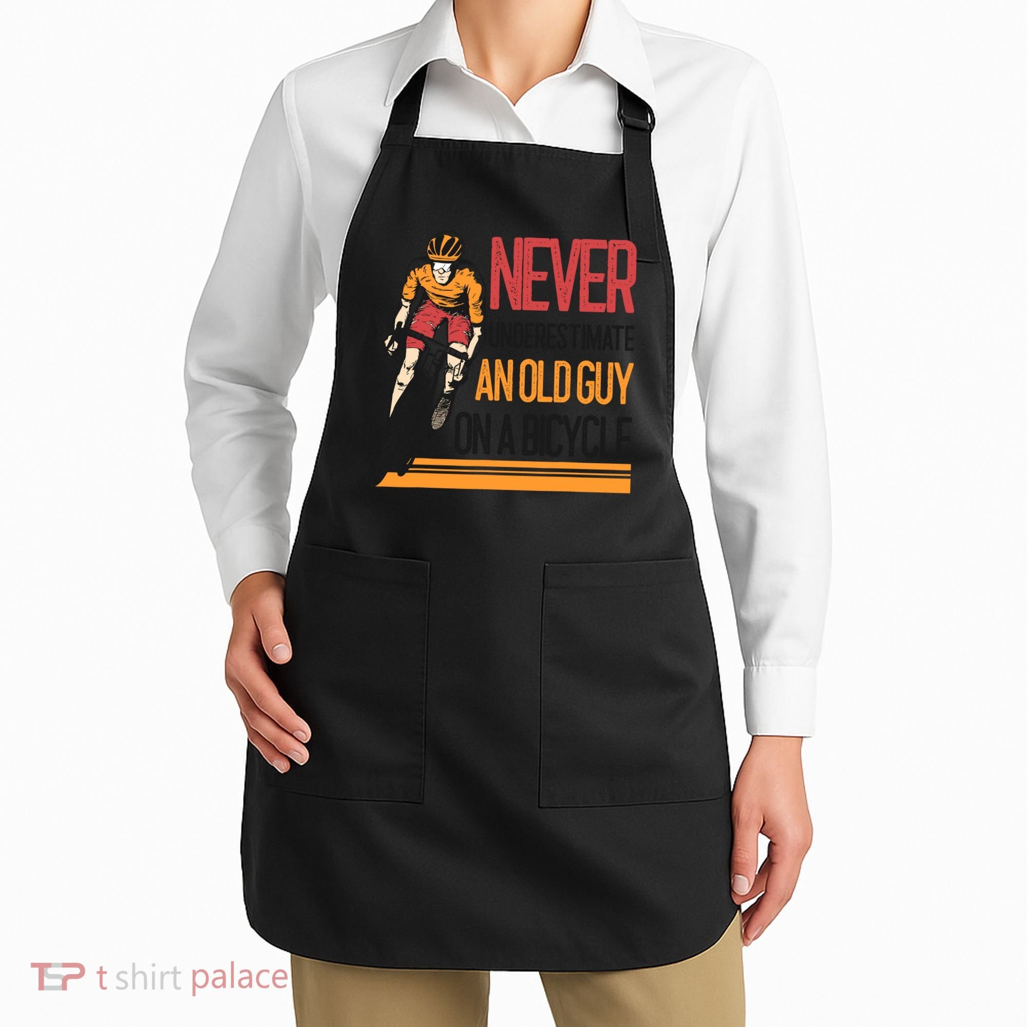 Never Underestimate An Old Guy On A Bicycle Funny Cycling Apron