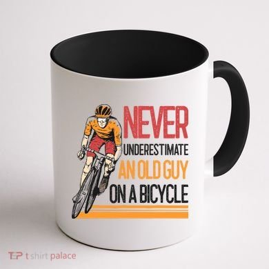 Never Underestimate An Old Guy On A Bicycle Funny Cycling Coffee Mug back