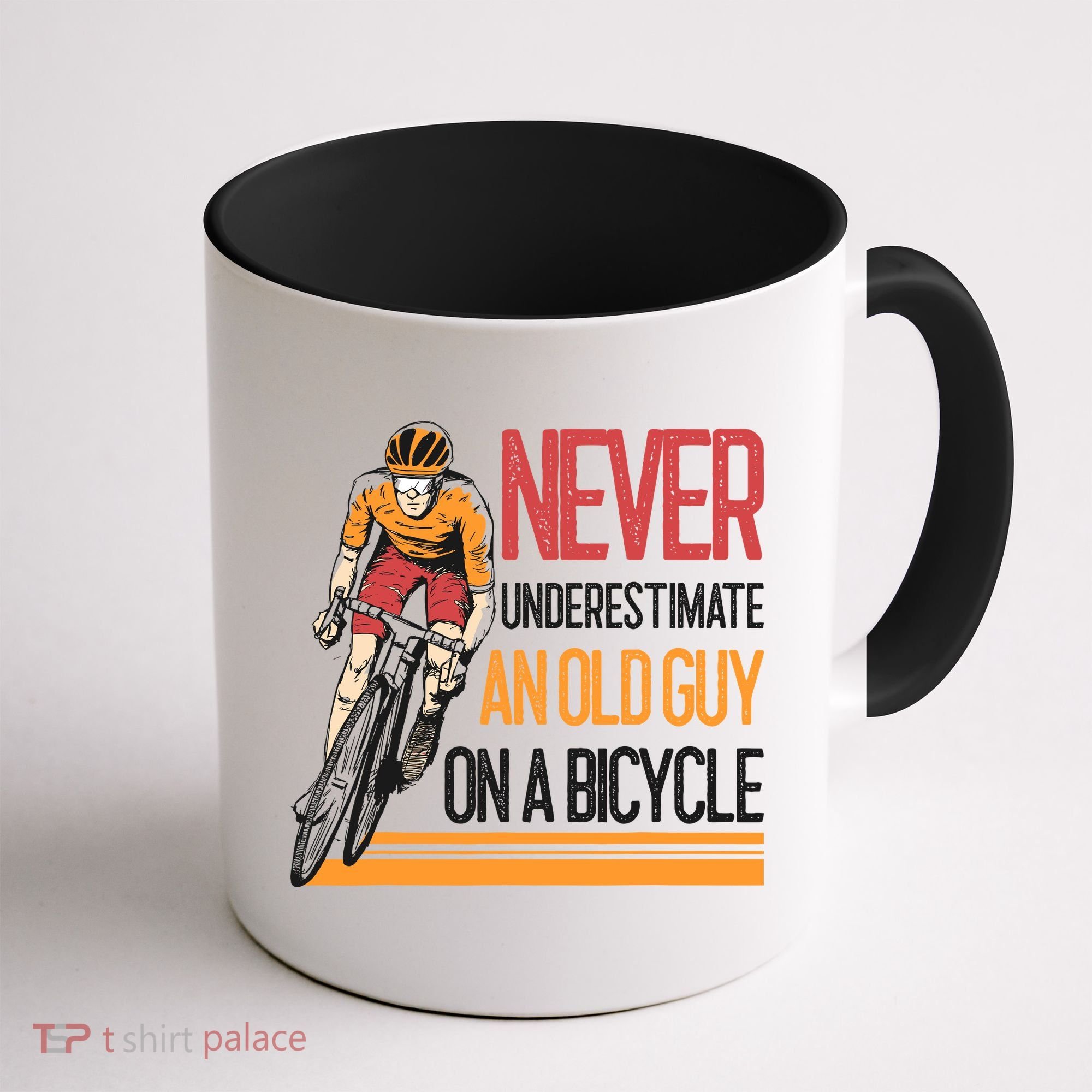 Never Underestimate An Old Guy On A Bicycle Funny Cycling Coffee Mug