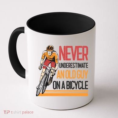 Never Underestimate An Old Guy On A Bicycle Funny Cycling Coffee Mug