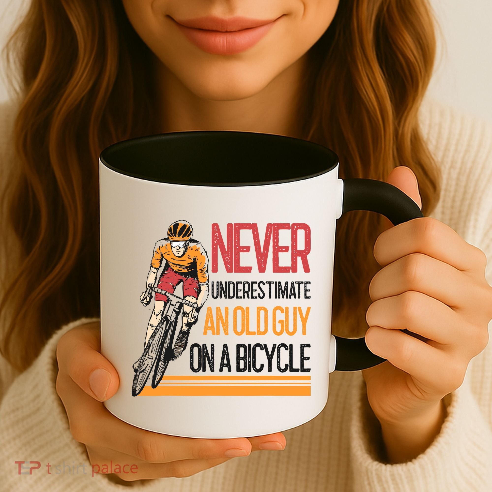Never Underestimate An Old Guy On A Bicycle Funny Cycling Coffee Mug