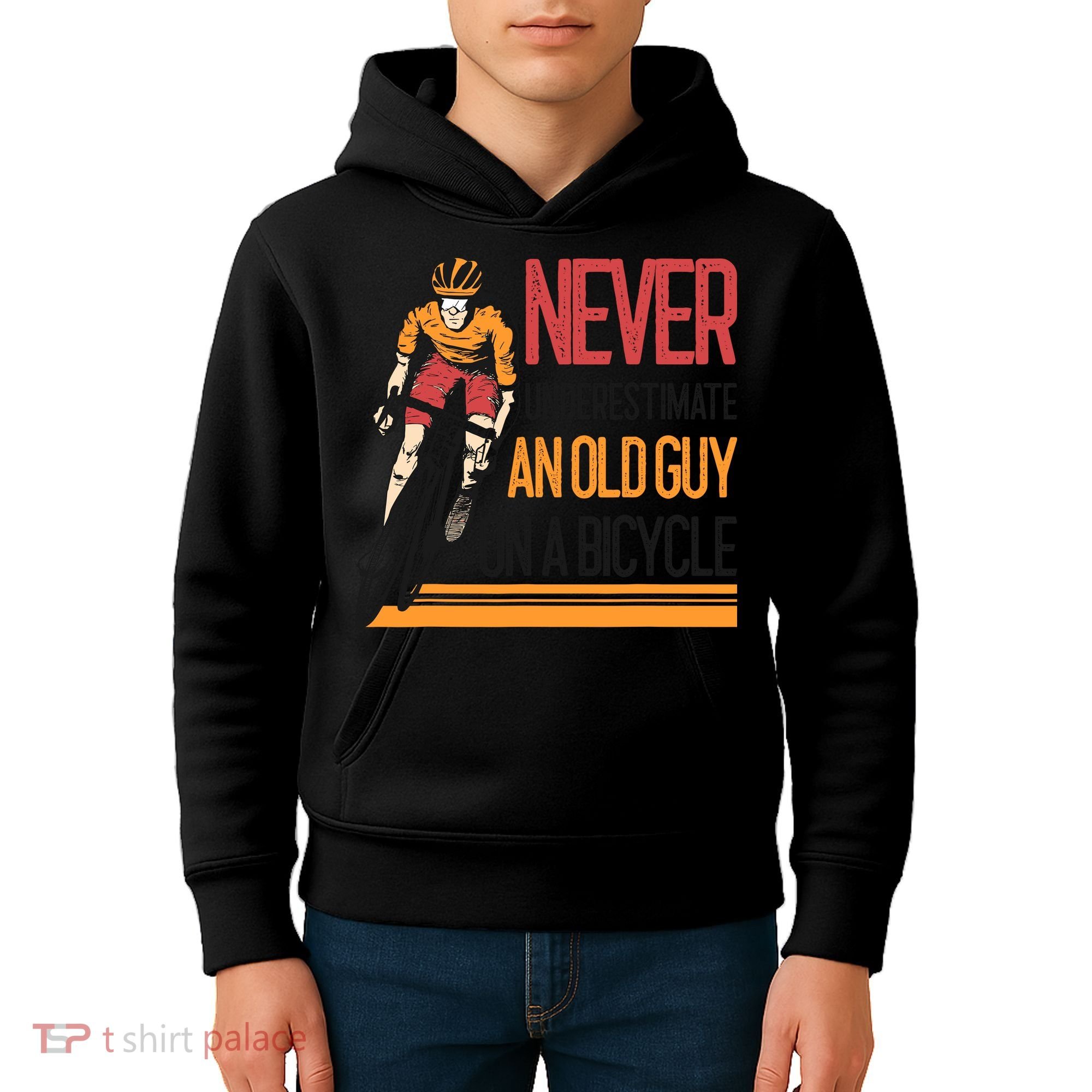 Never Underestimate An Old Guy On A Bicycle Funny Cycling Kids Hoodie