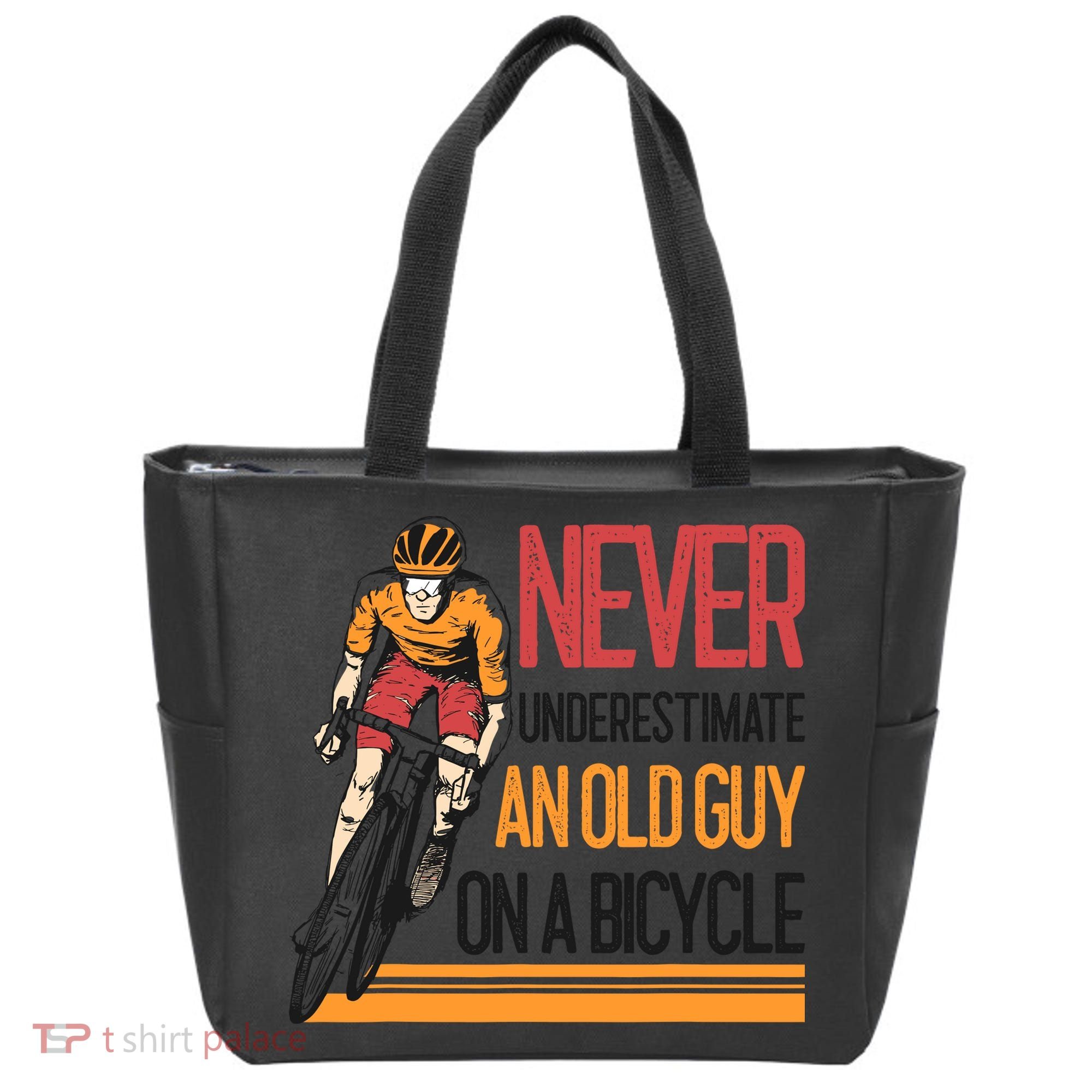 Never Underestimate An Old Guy On A Bicycle Funny Cycling Tote Bag