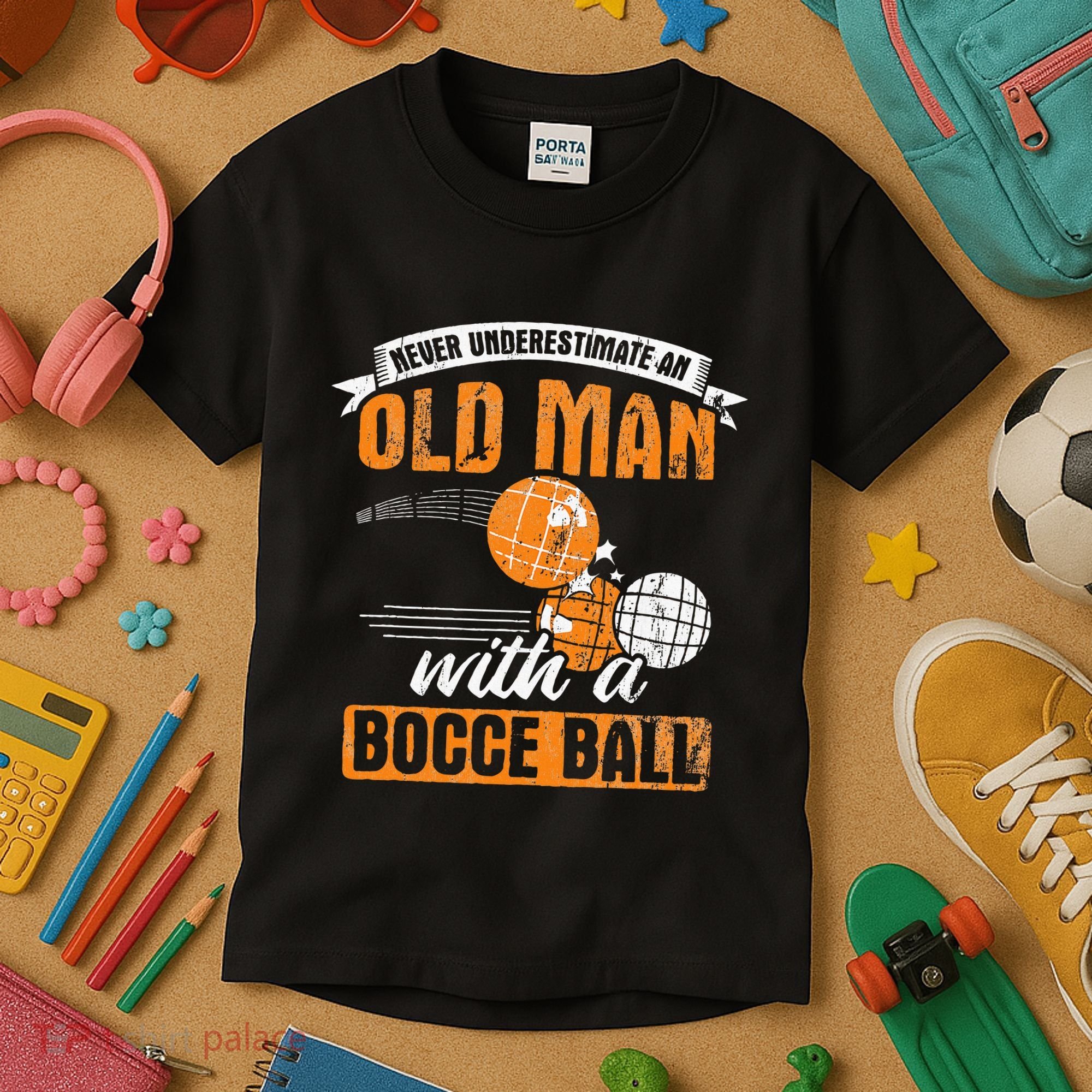 Never Underestimate An Old Man With A Bocce Ball Kids T-Shirt