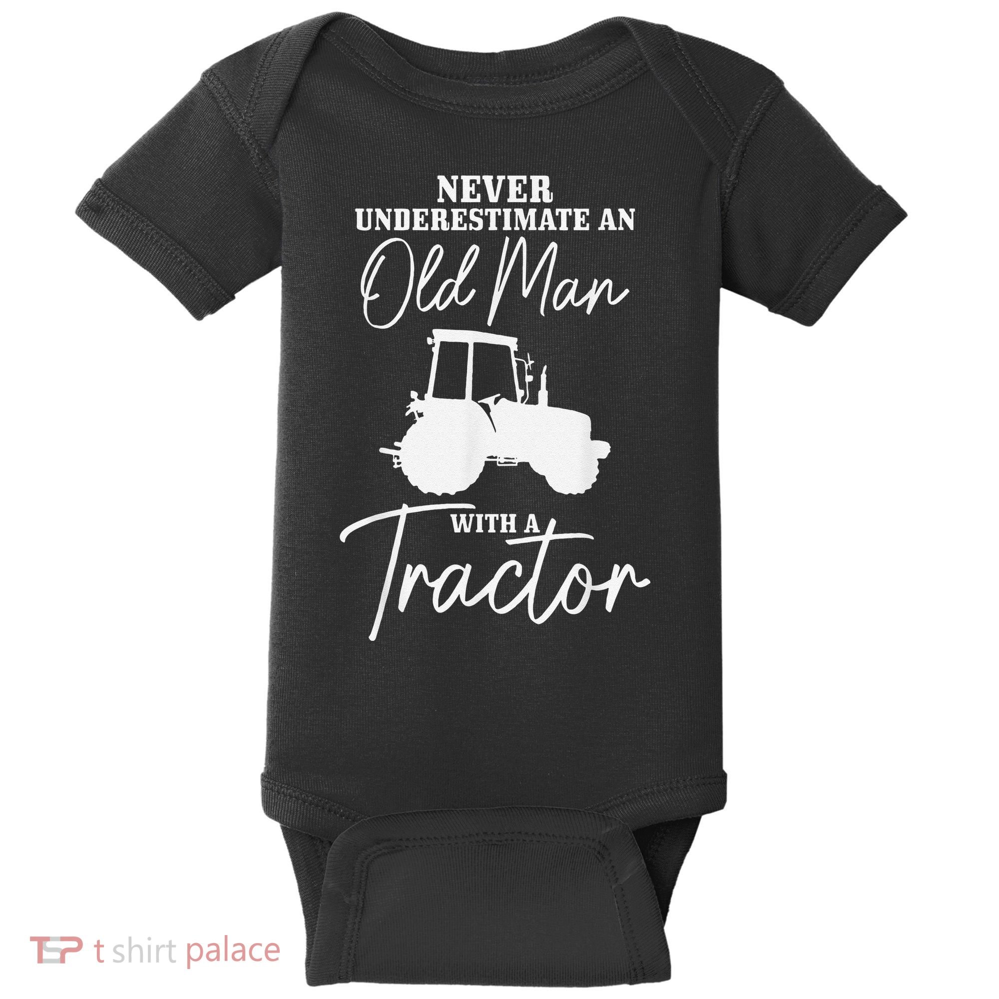 Never Underestimate An Old Man With A Tractor Funny Farmer Baby Bodysuit