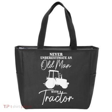 Never Underestimate An Old Man With A Tractor Funny Farmer Tote Bag