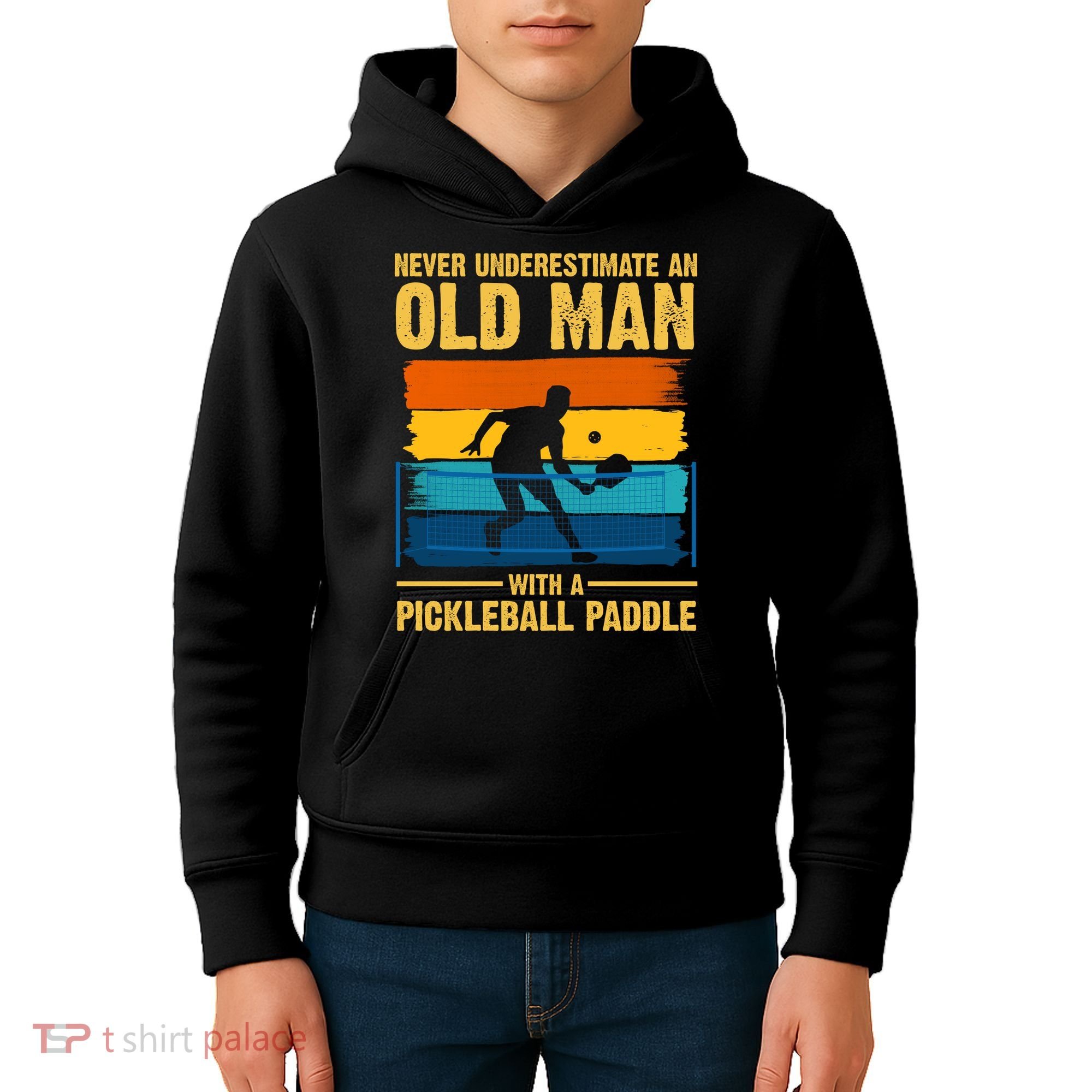 Never Underestimate An Old Man With A Pickleball Paddle Kids Hoodie