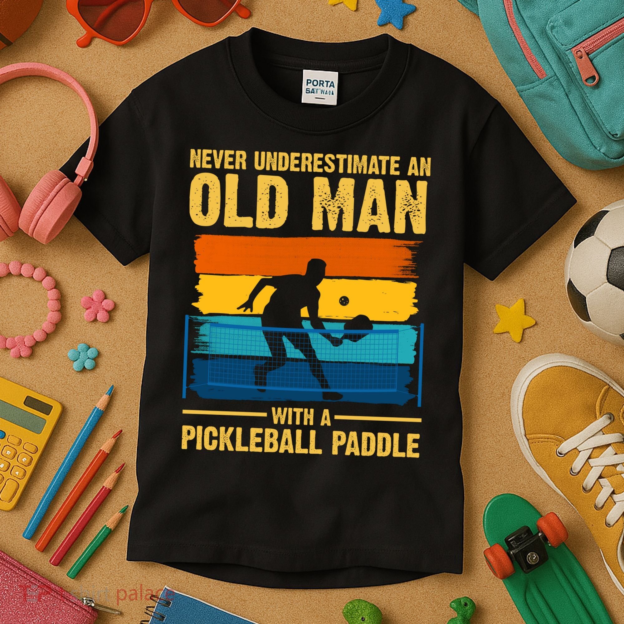 Never Underestimate An Old Man With A Pickleball Paddle Kids T-Shirt