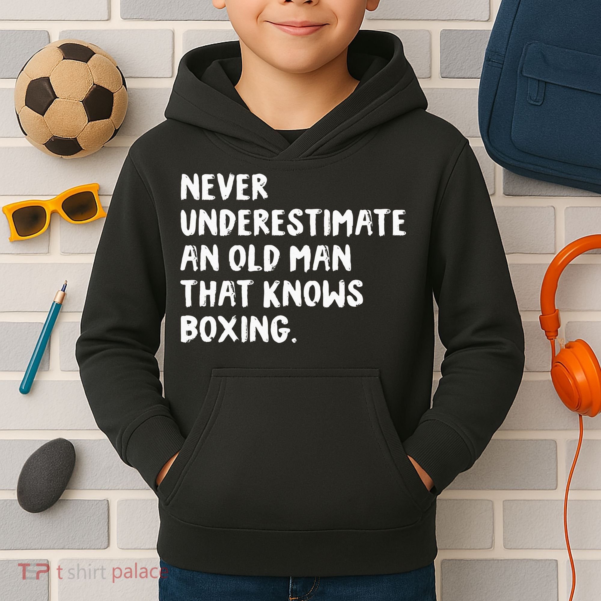 Never Underestimate An Old Man That Knows Boxing Kids Hoodie