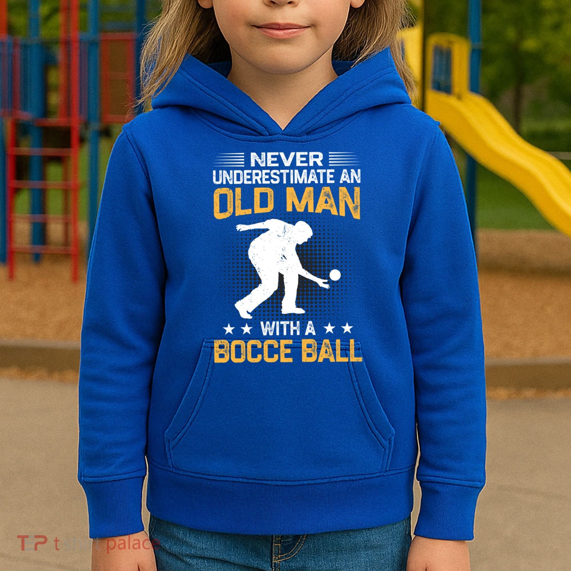 Never Underestimate An Old With A Bocce Ball Gift Kids Hoodie