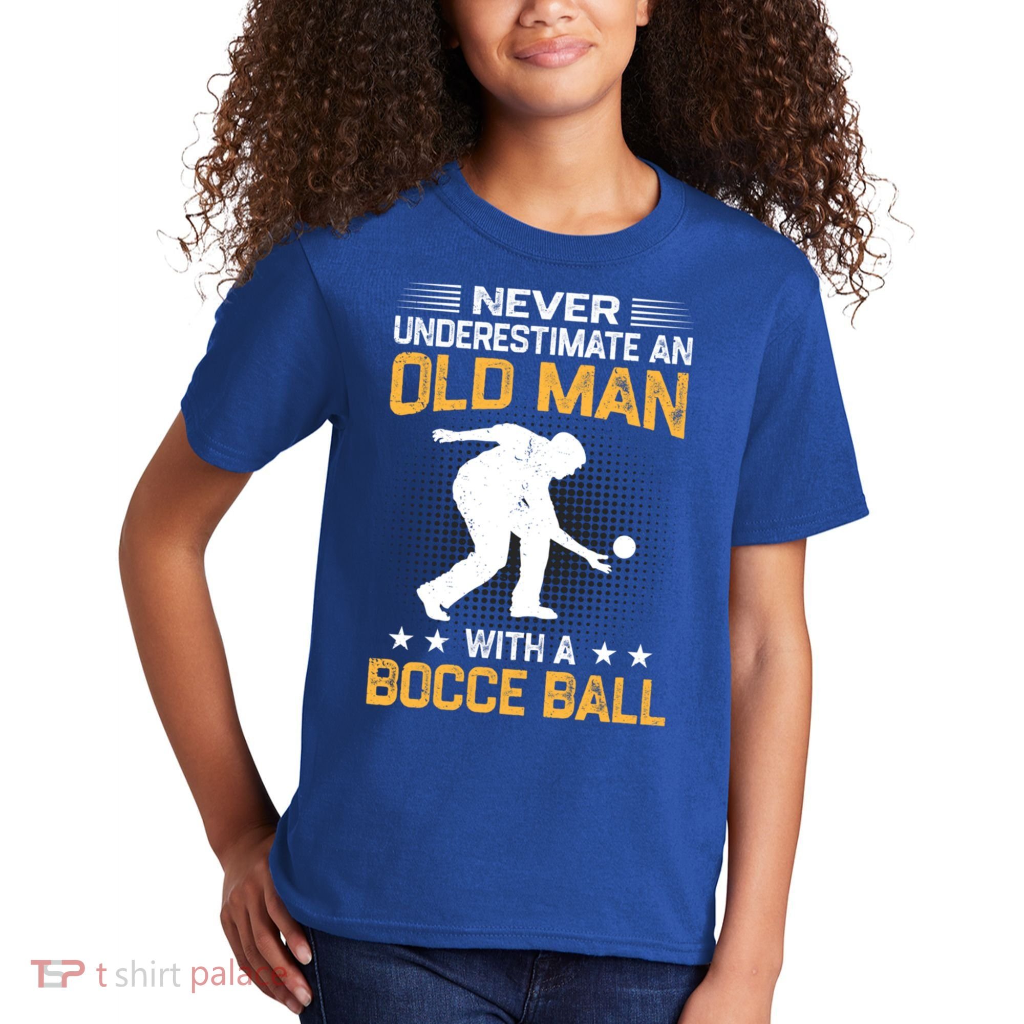 Never Underestimate An Old With A Bocce Ball Gift Kids T-Shirt