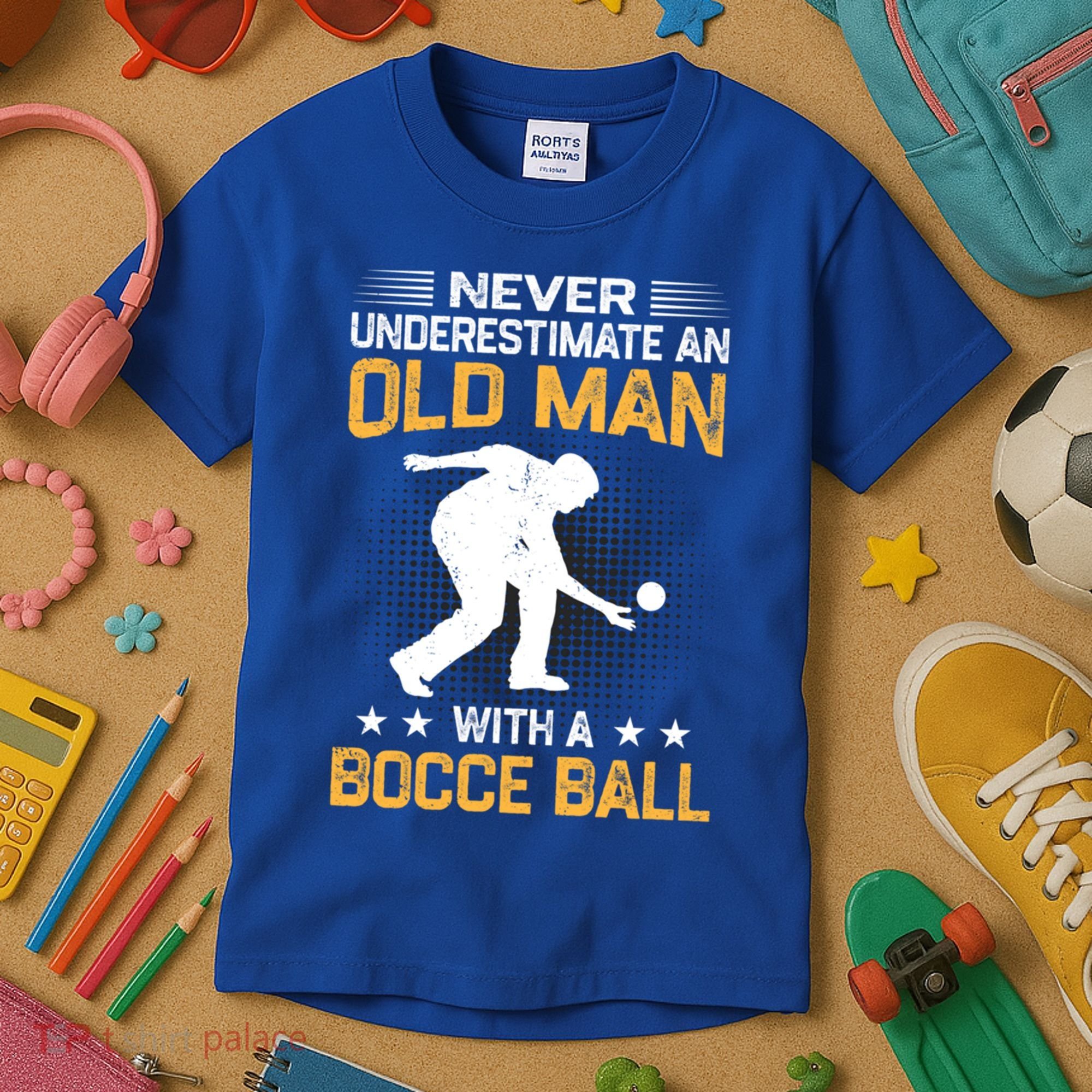 Never Underestimate An Old With A Bocce Ball Gift Kids T-Shirt