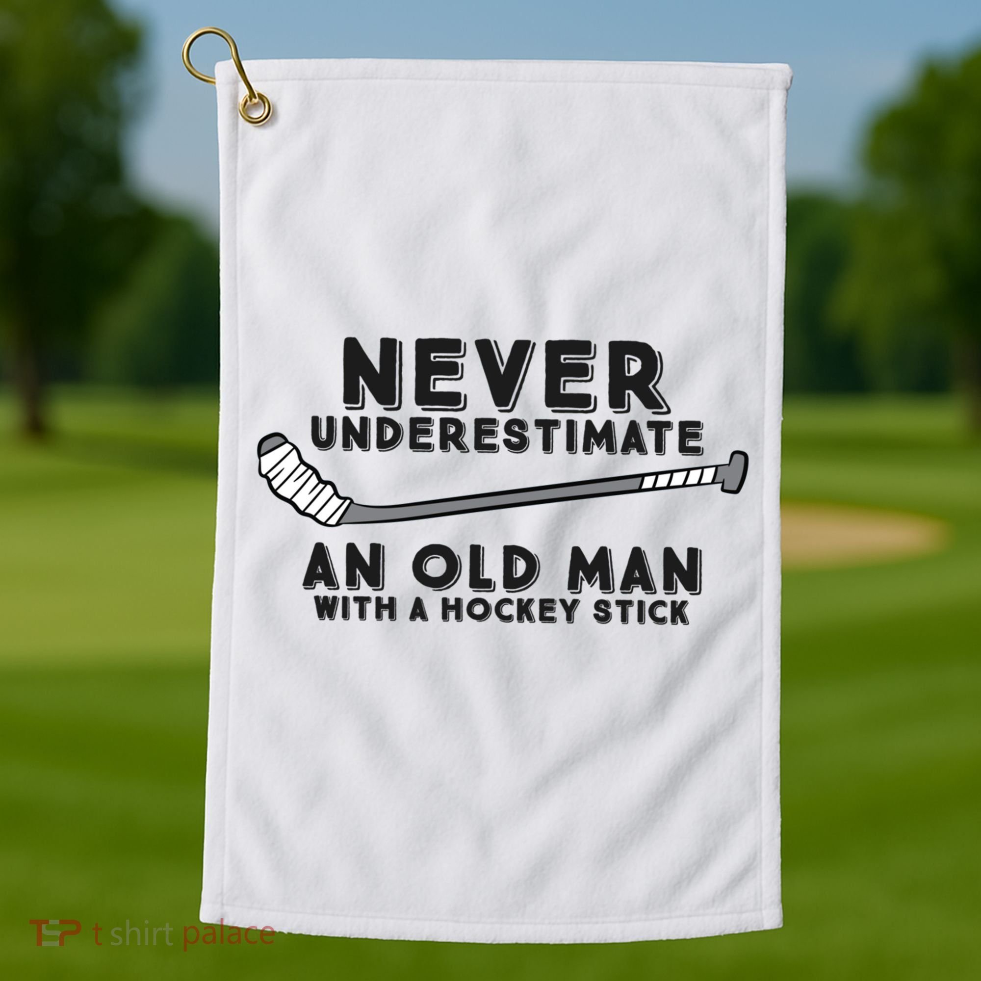 Never Underestimate An Old Man With A Stick Retired Hockey Funny Gift Golf Towel