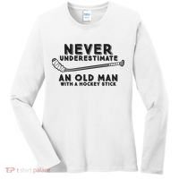 Never Underestimate An Old Man With A Stick Retired Hockey Funny Gift Women's Long Sleeve Shirt thumb 0