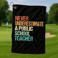 Never Underestimate A Public School Teacher Harris Walz 2024 Golf Towel thumb 1