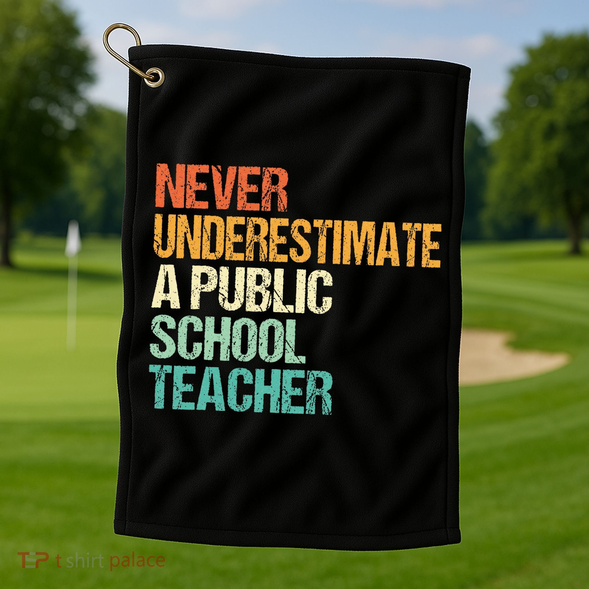Never Underestimate A Public School Teacher Harris Walz 2024 Golf Towel