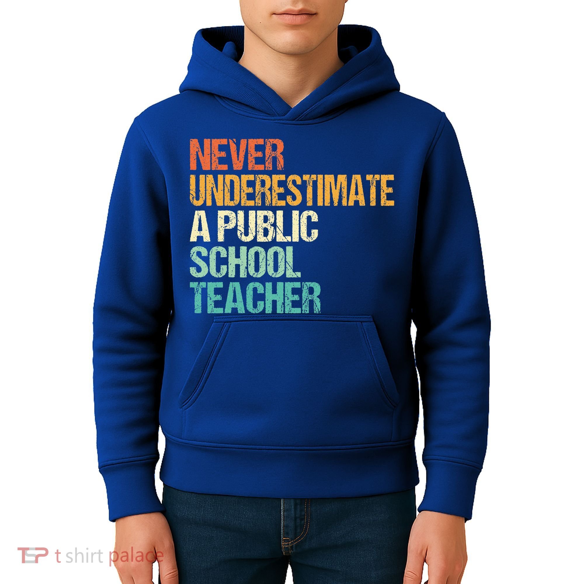 Never Underestimate A Public School Teacher Harris Walz 2024 Kids Hoodie