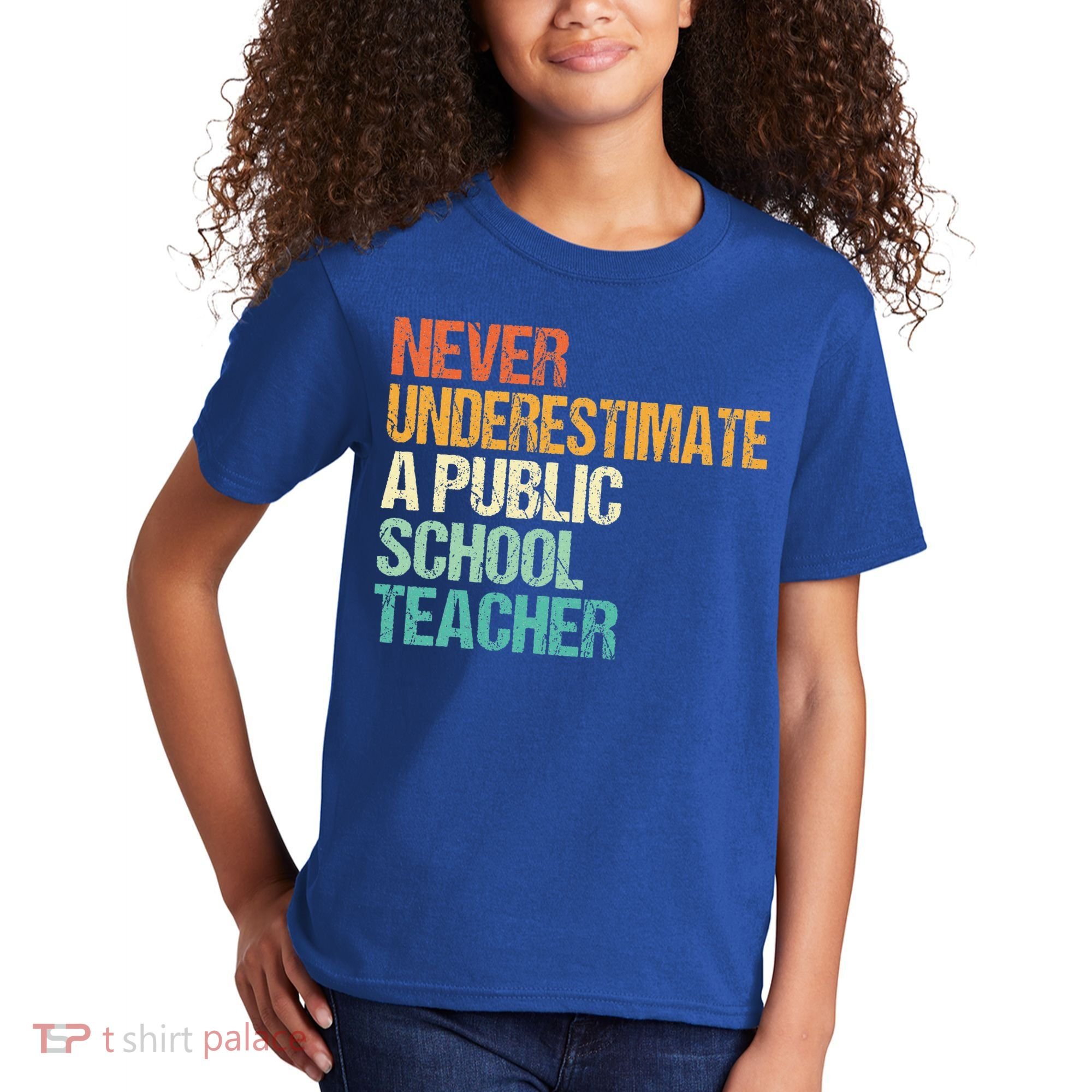 Never Underestimate A Public School Teacher Harris Walz 2024 Kids T-Shirt