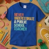 Never Underestimate A Public School Teacher Harris Walz 2024 Kids T-Shirt thumb 3