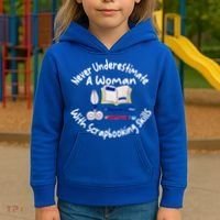 Never Understimate A Woman Scarpbooking Gift Kids Hoodie thumb 3
