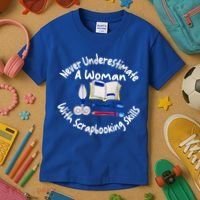 Never Understimate A Woman Scarpbooking Gift Kids T-Shirt thumb 3