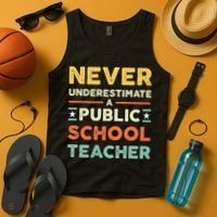 Never Underestimate A Public School Teacher Tank Top thumb 4