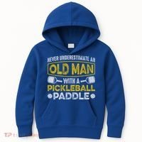 Never Underestimate An Old With A Pickleball Paddle Great Gift Kids Hoodie thumb 0