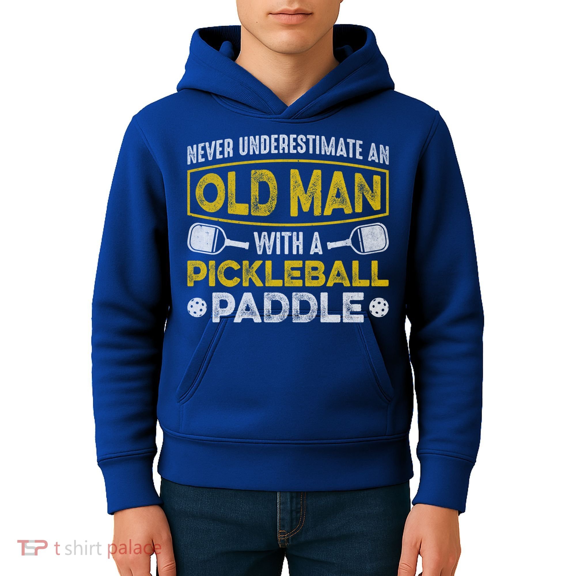 Never Underestimate An Old With A Pickleball Paddle Great Gift Kids Hoodie